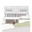 Dessin numérique réalisé qui représente une villa contemporaine.